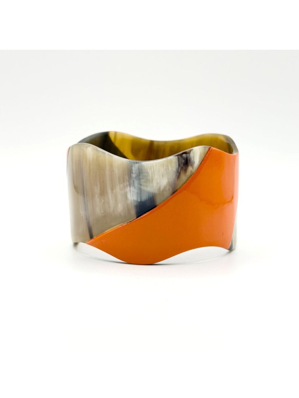 Buffalo Horn Cuff Bracelet With Natural & Orange Pattern